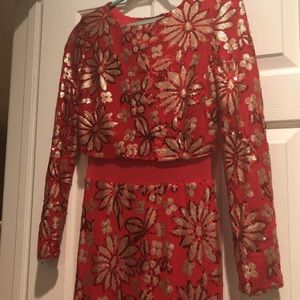 Rubber ducky gold and red sequin prom gown dress